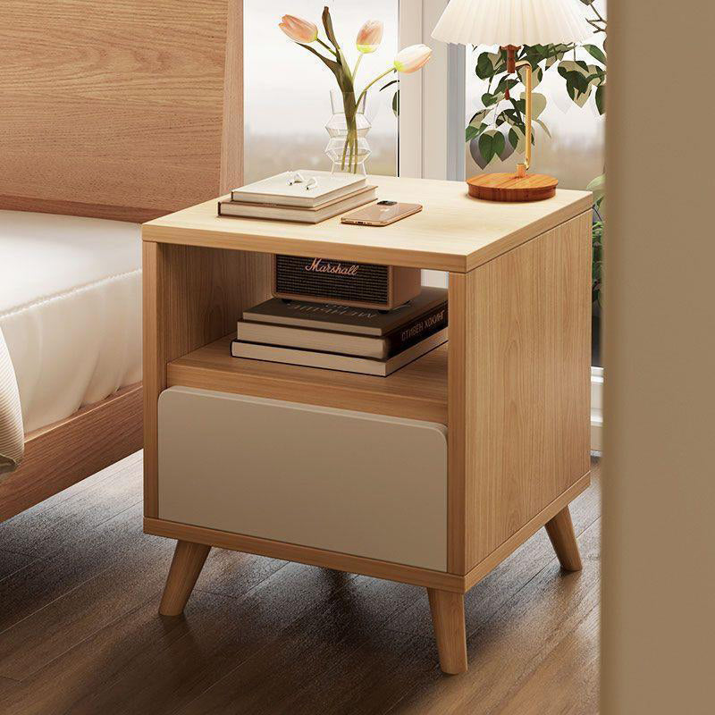 Minimalist Solid Wood Panel Nightstand — 1 / Wood Color