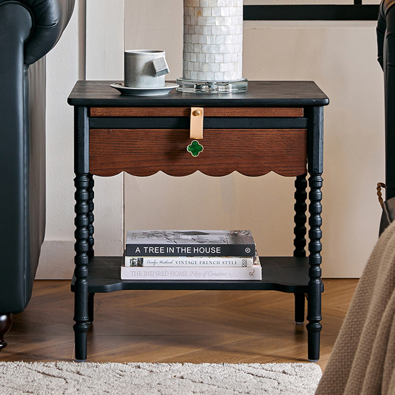 French Wavy Wood 1-Drawer Side Table