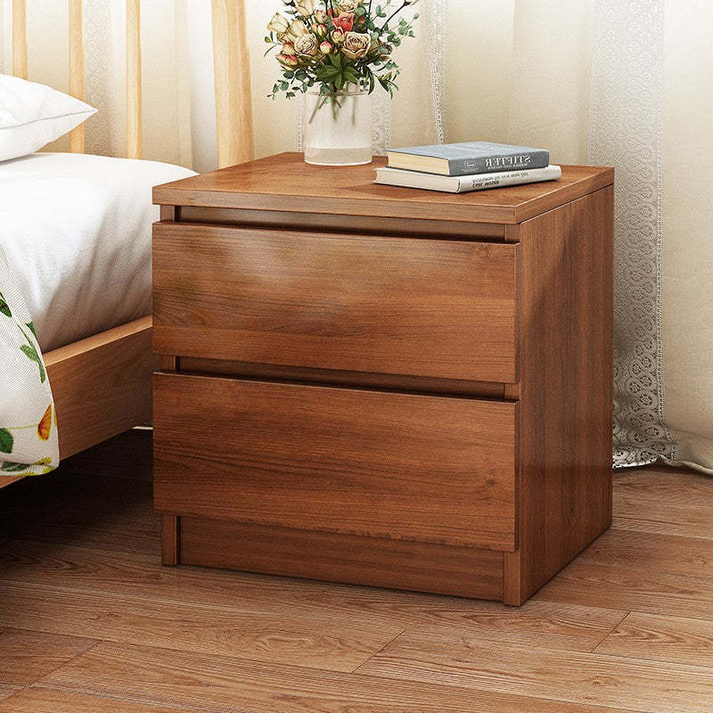 Minimalist Faux Panel 2-Drawer Nightstand — Walnut