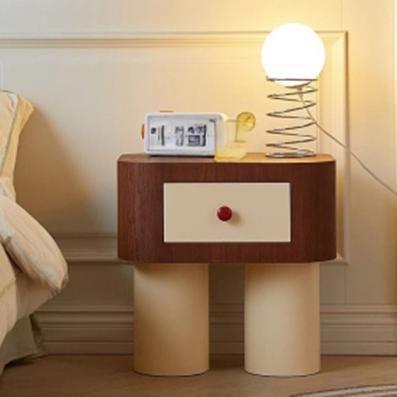 Contemporary Solid Wood Cylinder-Base Rectangular Nightstand