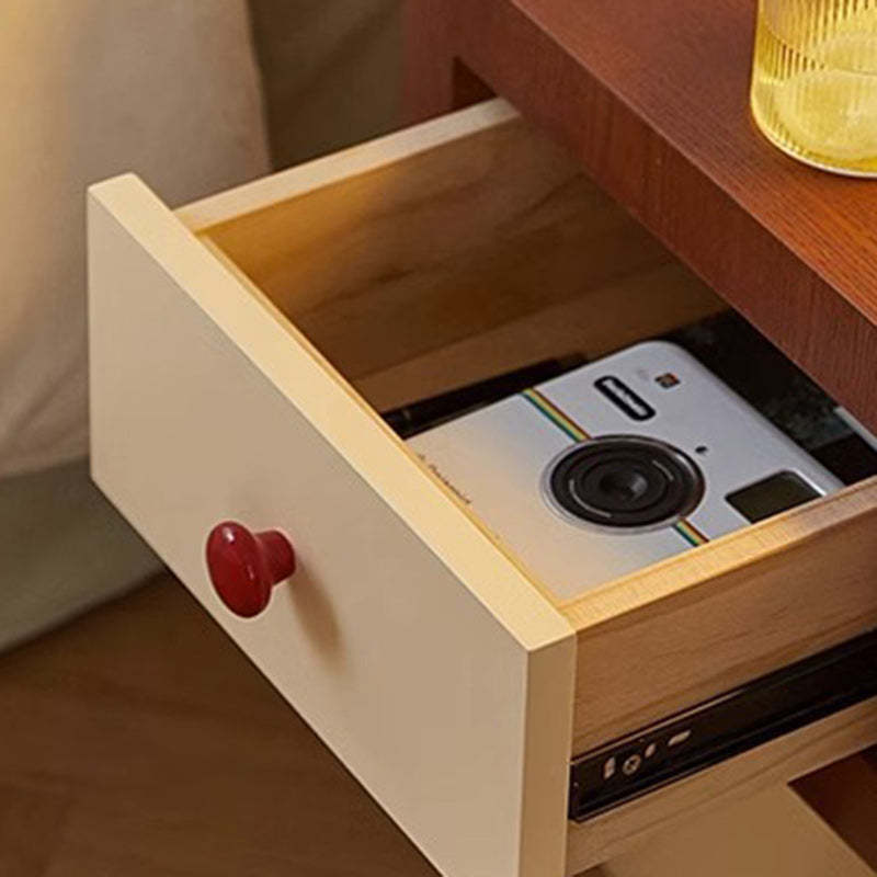 Contemporary Solid Wood Cylinder-Base Rectangular Nightstand