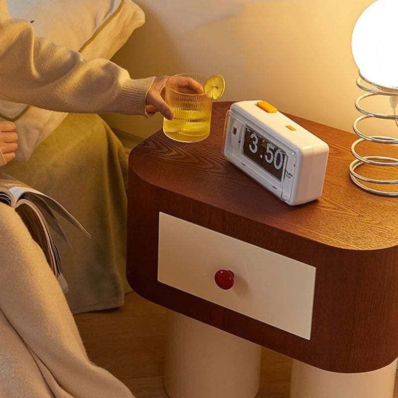 Contemporary Solid Wood Cylinder-Base Rectangular Nightstand