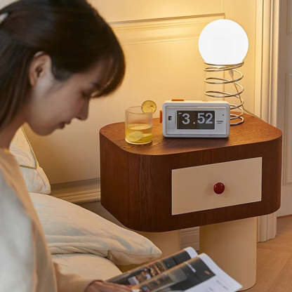 Contemporary Solid Wood Cylinder-Base Rectangular Nightstand