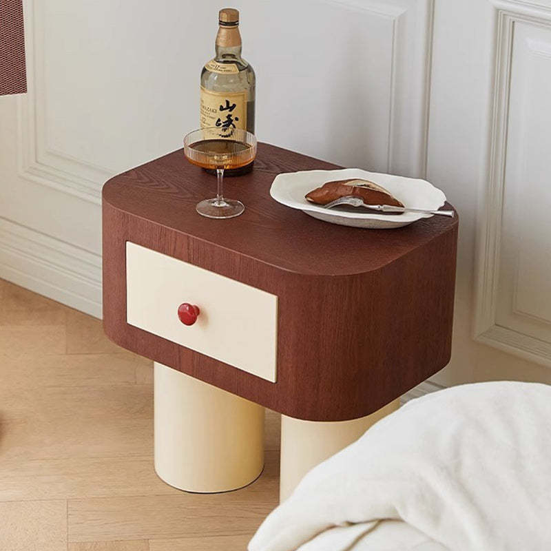 Contemporary Solid Wood Cylinder-Base Rectangular Nightstand