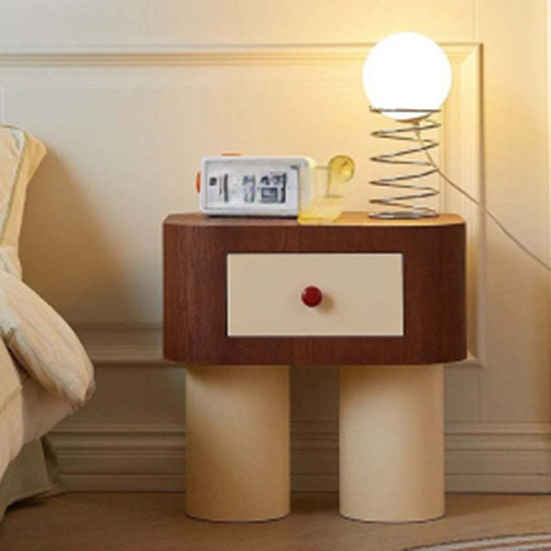 Contemporary Solid Wood Cylinder-Base Rectangular Nightstand — Walnut