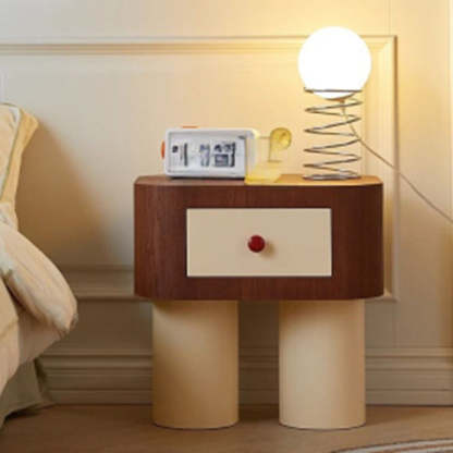 Contemporary Solid Wood Cylinder-Base Rectangular Nightstand — Walnut