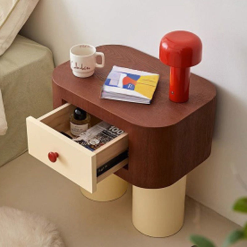 Contemporary Solid Wood Cylinder-Base Rectangular Nightstand