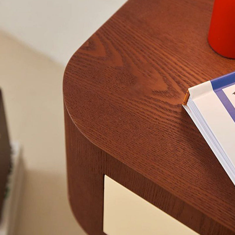 Contemporary Solid Wood Cylinder-Base Rectangular Nightstand