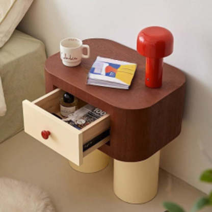 Contemporary Solid Wood Cylinder-Base Rectangular Nightstand