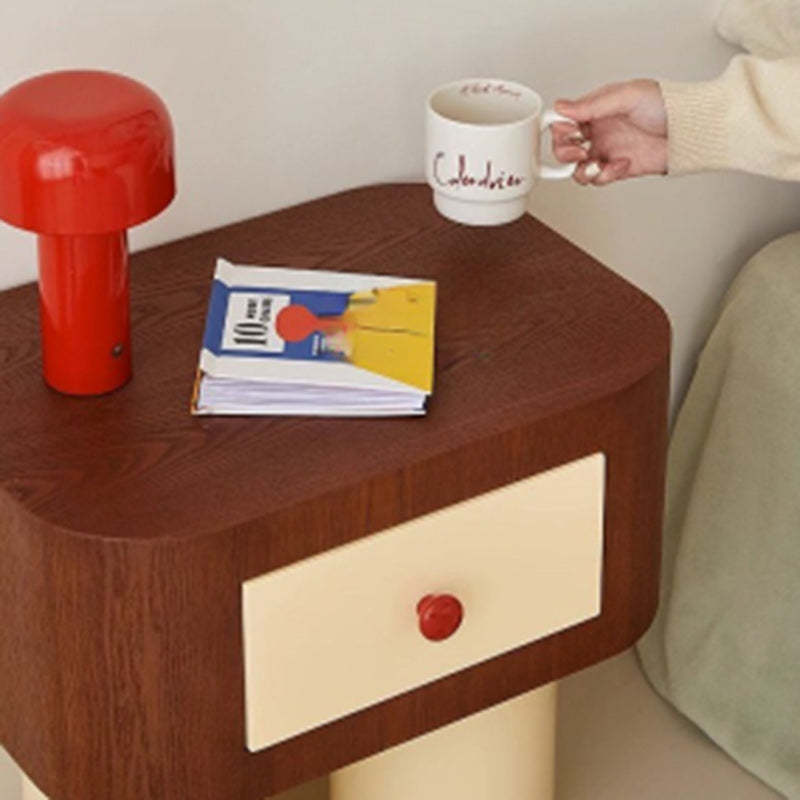 Contemporary Solid Wood Cylinder-Base Rectangular Nightstand
