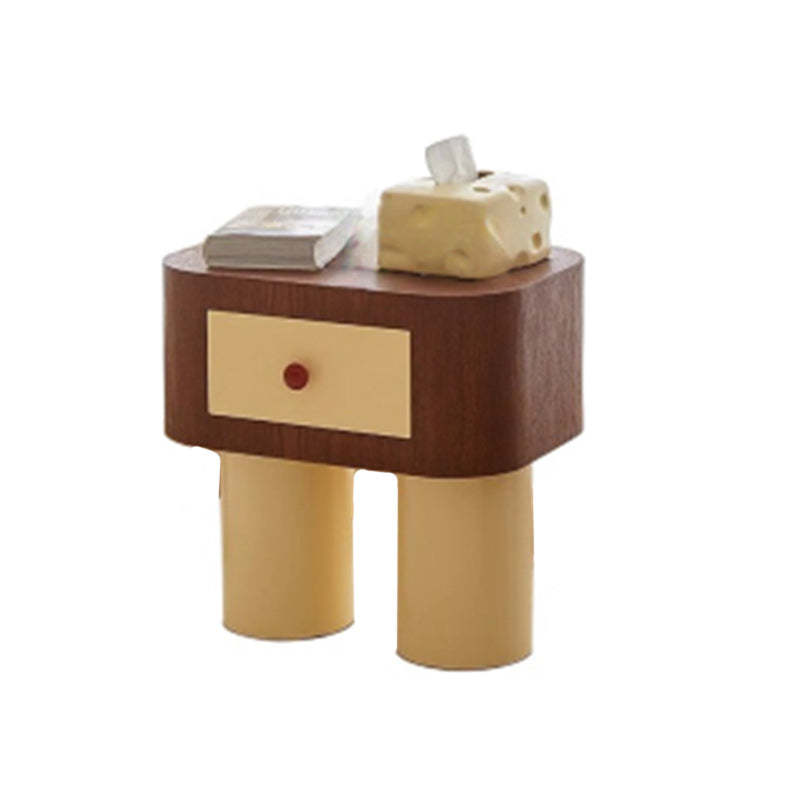 Contemporary Solid Wood Cylinder-Base Rectangular Nightstand