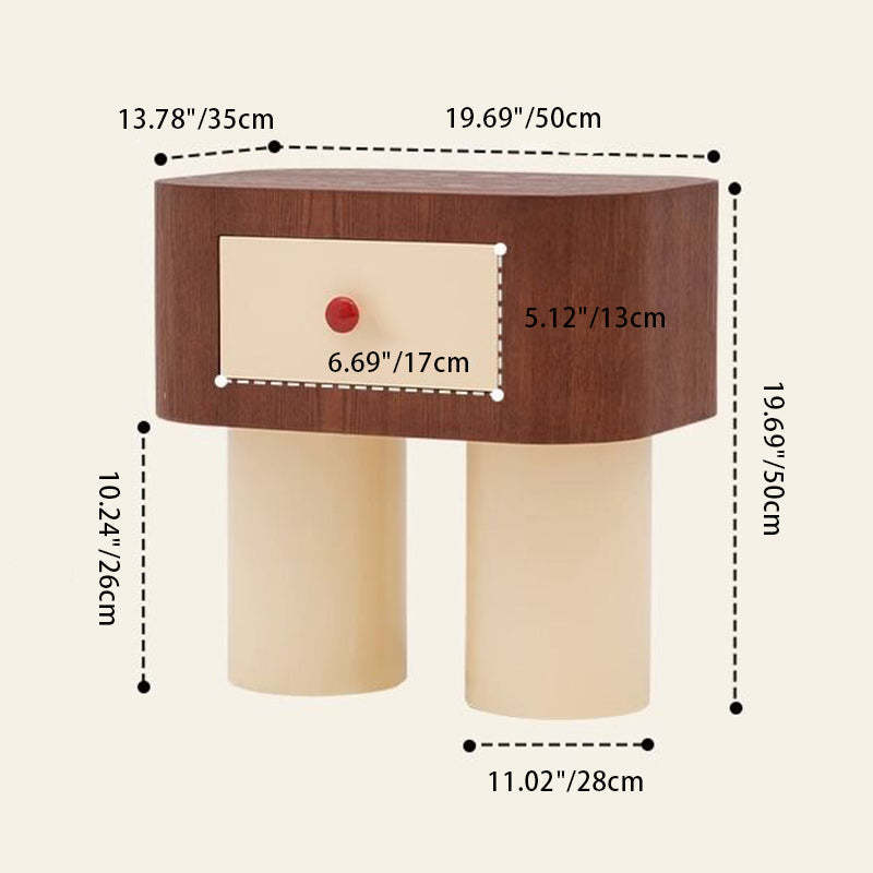 Contemporary Solid Wood Cylinder-Base Rectangular Nightstand