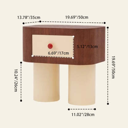 Contemporary Solid Wood Cylinder-Base Rectangular Nightstand