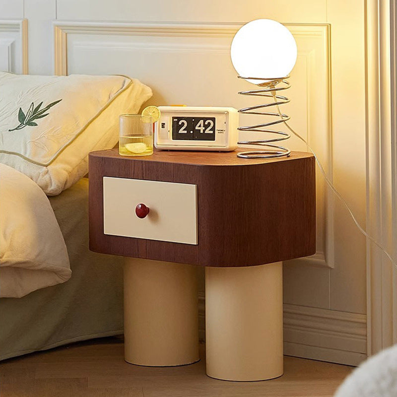 Contemporary Solid Wood Cylinder-Base Rectangular Nightstand