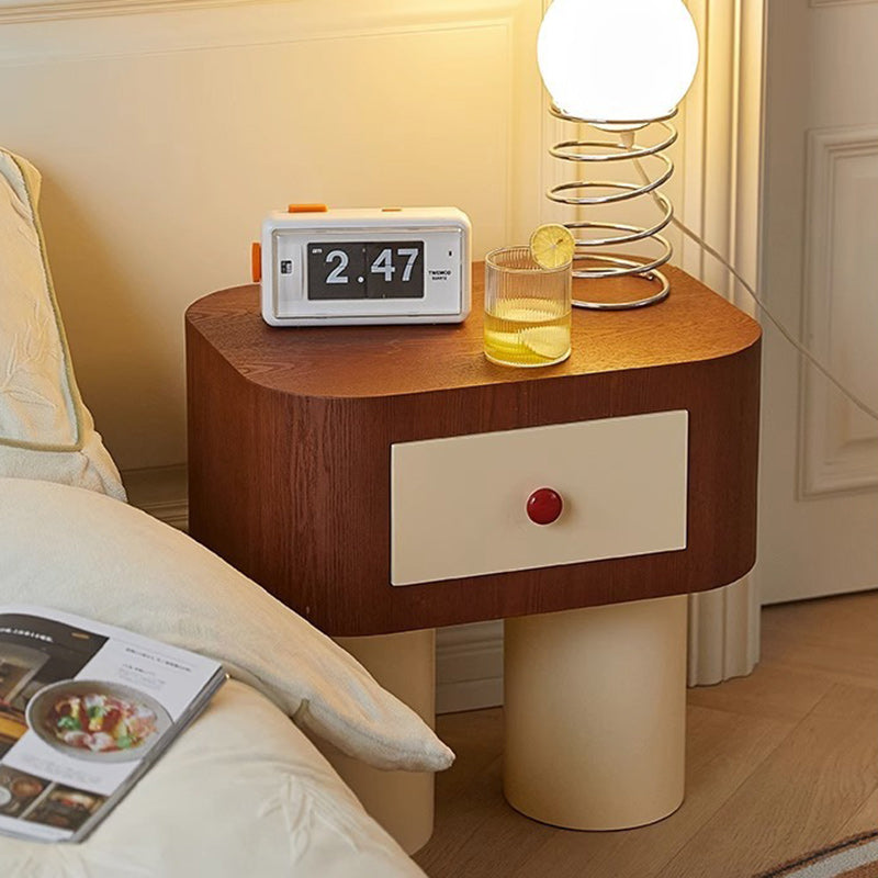 Contemporary Solid Wood Cylinder-Base Rectangular Nightstand