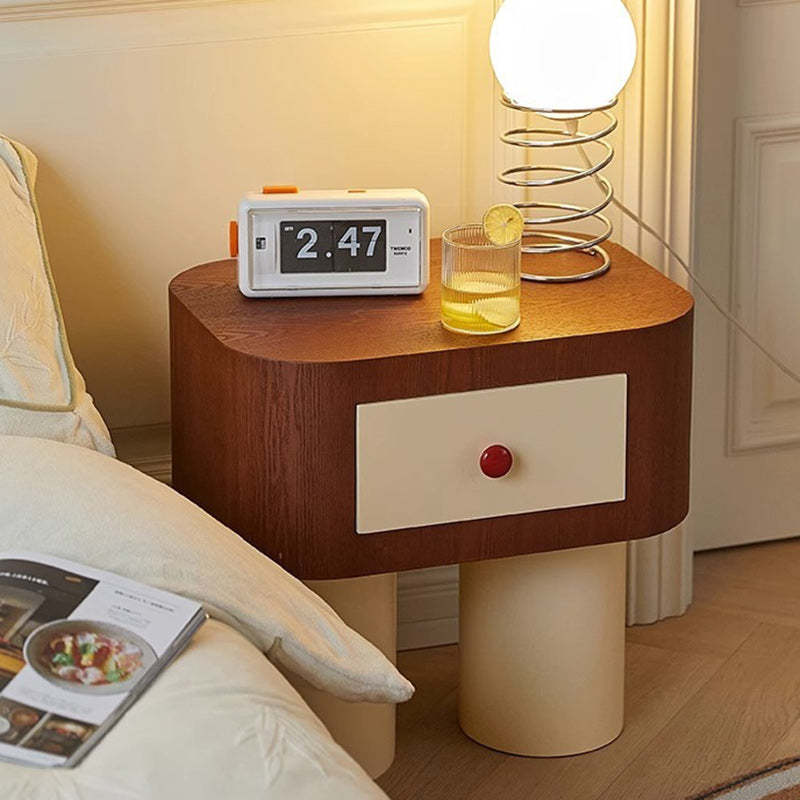 Contemporary Solid Wood Cylinder-Base Rectangular Nightstand