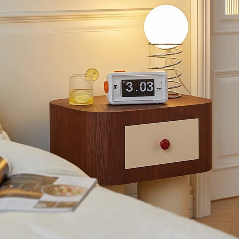 Contemporary Solid Wood Cylinder-Base Rectangular Nightstand