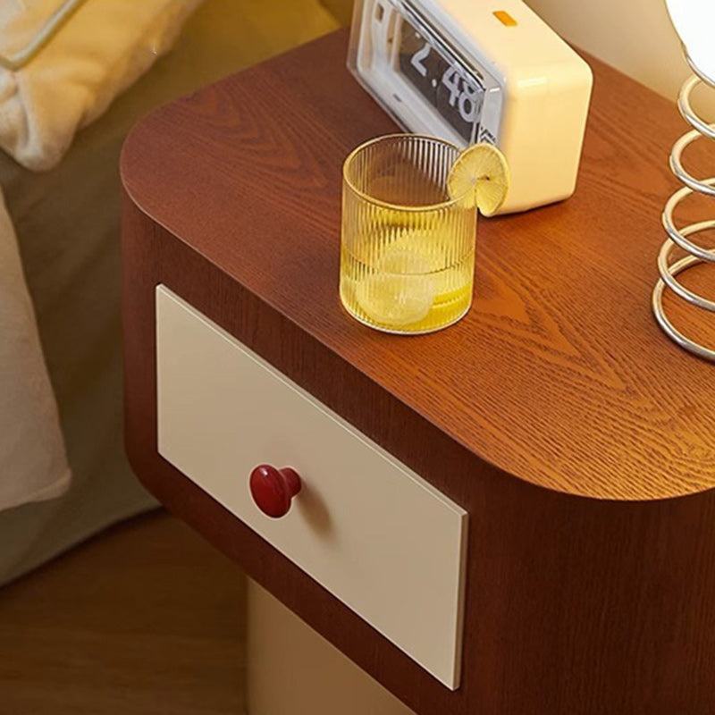 Contemporary Solid Wood Cylinder-Base Rectangular Nightstand