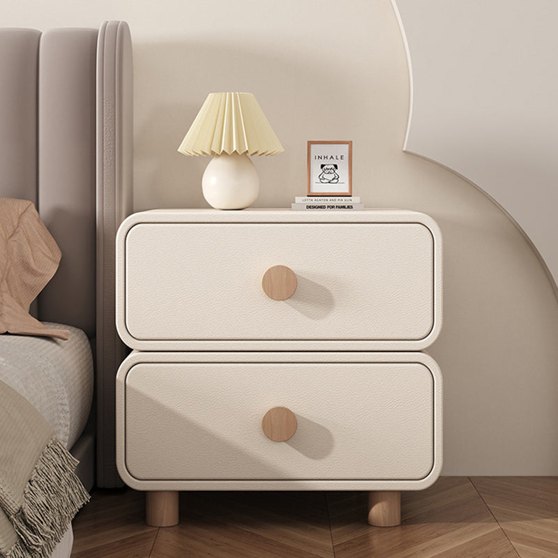 Minimalist Cream Wood 2-Drawer Nightstand - White - HA102335