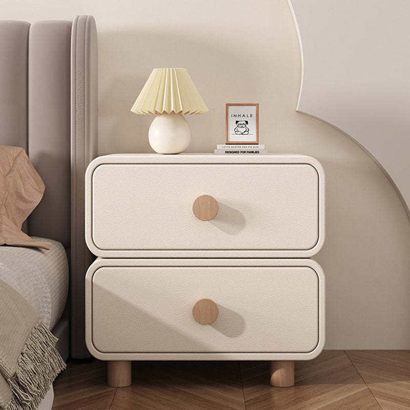 Minimalist Cream Wood 2-Drawer Nightstand — White