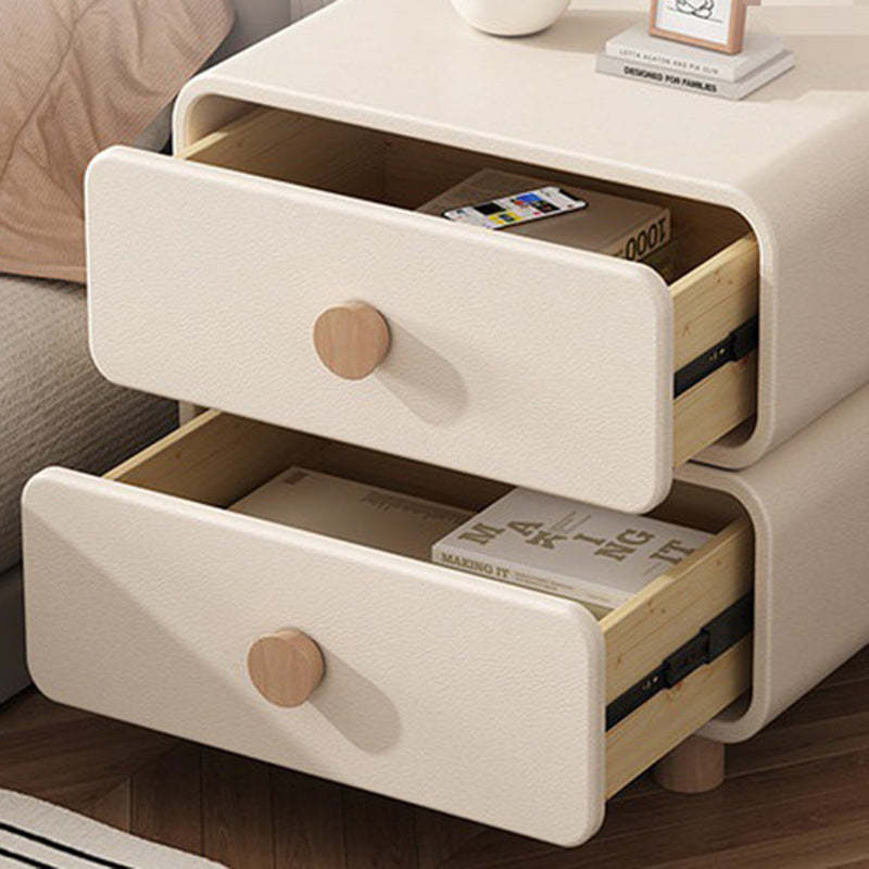 Minimalist Cream Wood 2-Drawer Nightstand
