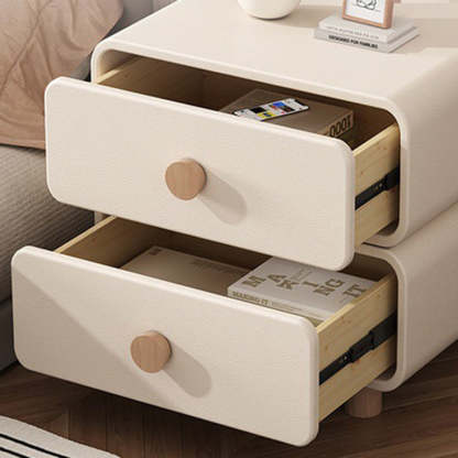 Minimalist Cream Wood 2-Drawer Nightstand