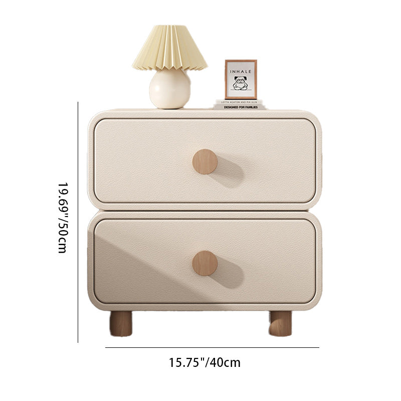 Minimalist Cream Wood 2-Drawer Nightstand — Light Gray