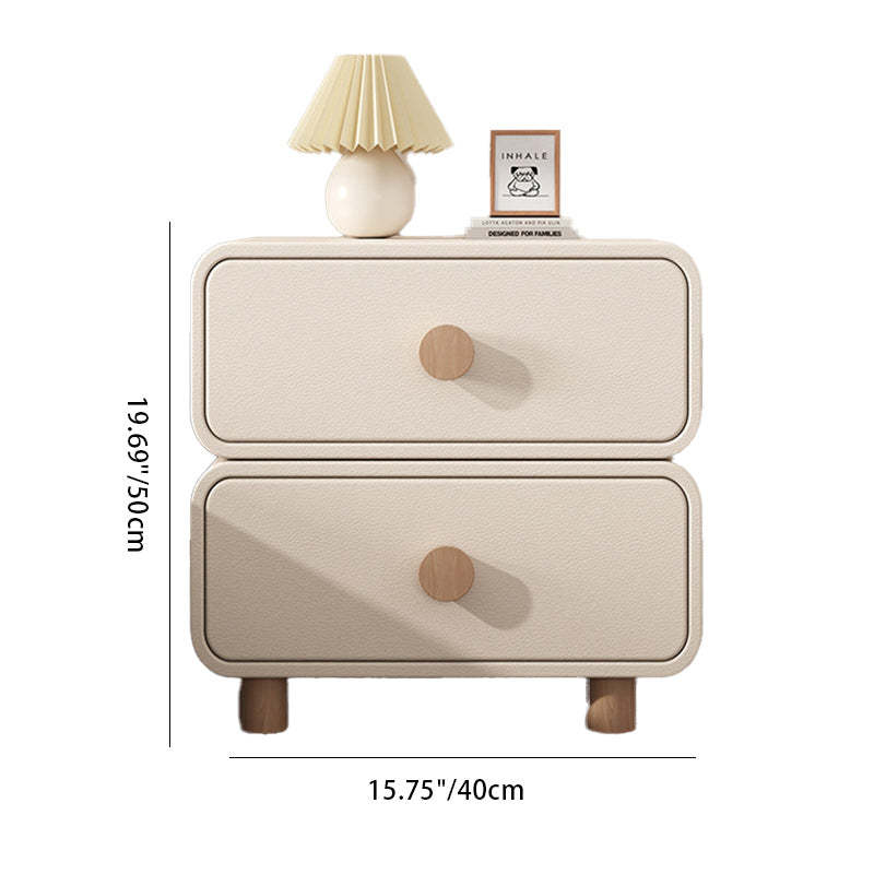 Minimalist Cream Wood 2-Drawer Nightstand — Light Gray