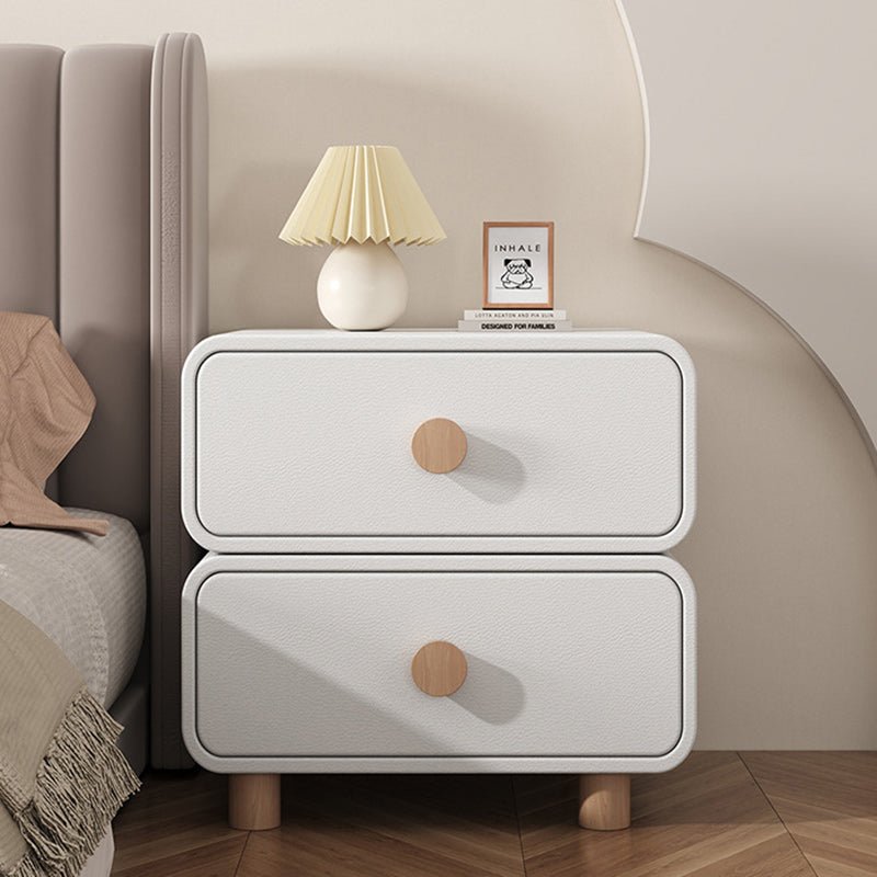 Minimalist Cream Wood 2-Drawer Nightstand — Beige