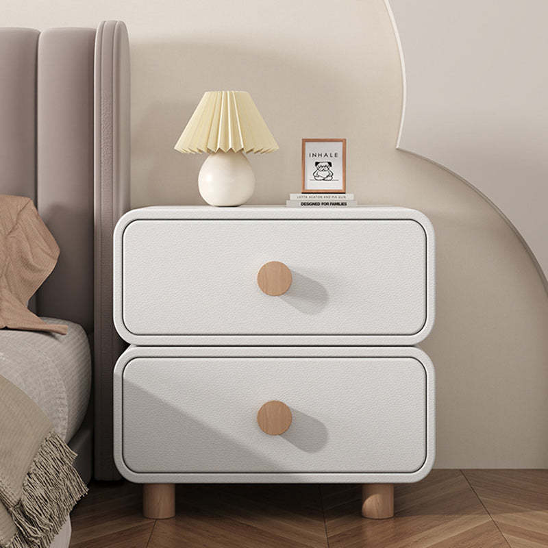 Minimalist Cream Wood 2-Drawer Nightstand — Beige