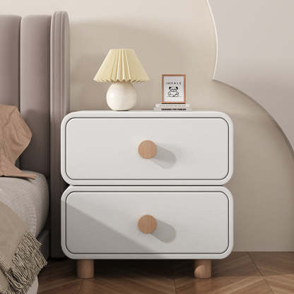 Minimalist Cream Wood 2-Drawer Nightstand — Beige