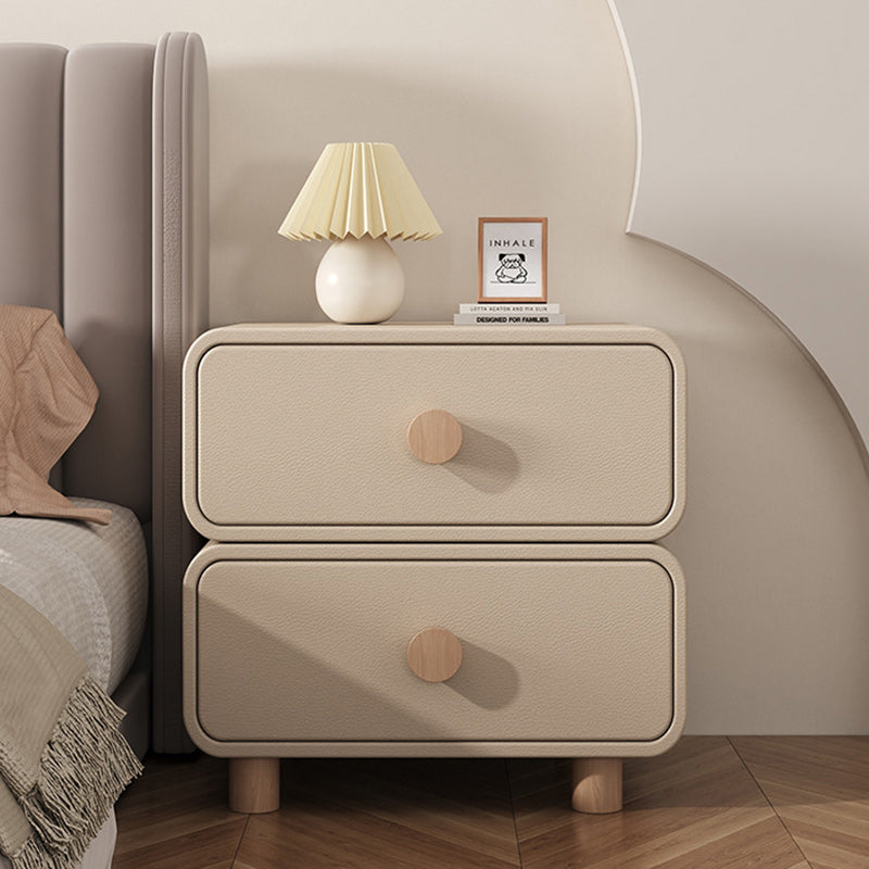 Minimalist Cream Wood 2-Drawer Nightstand — Khaki