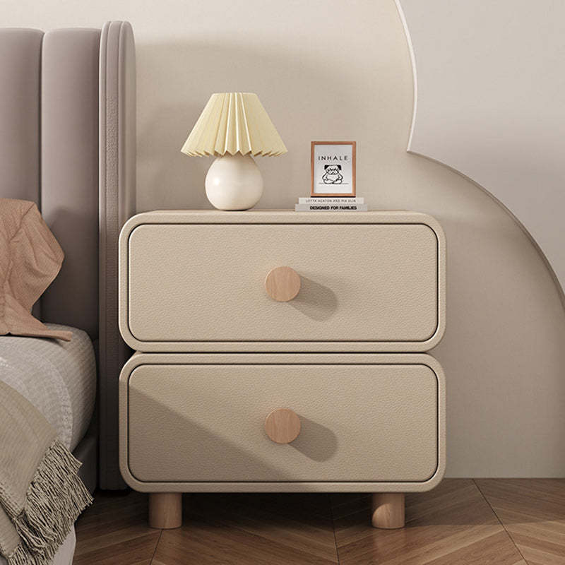 Minimalist Cream Wood 2-Drawer Nightstand — Khaki