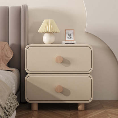 Minimalist Cream Wood 2-Drawer Nightstand — Khaki