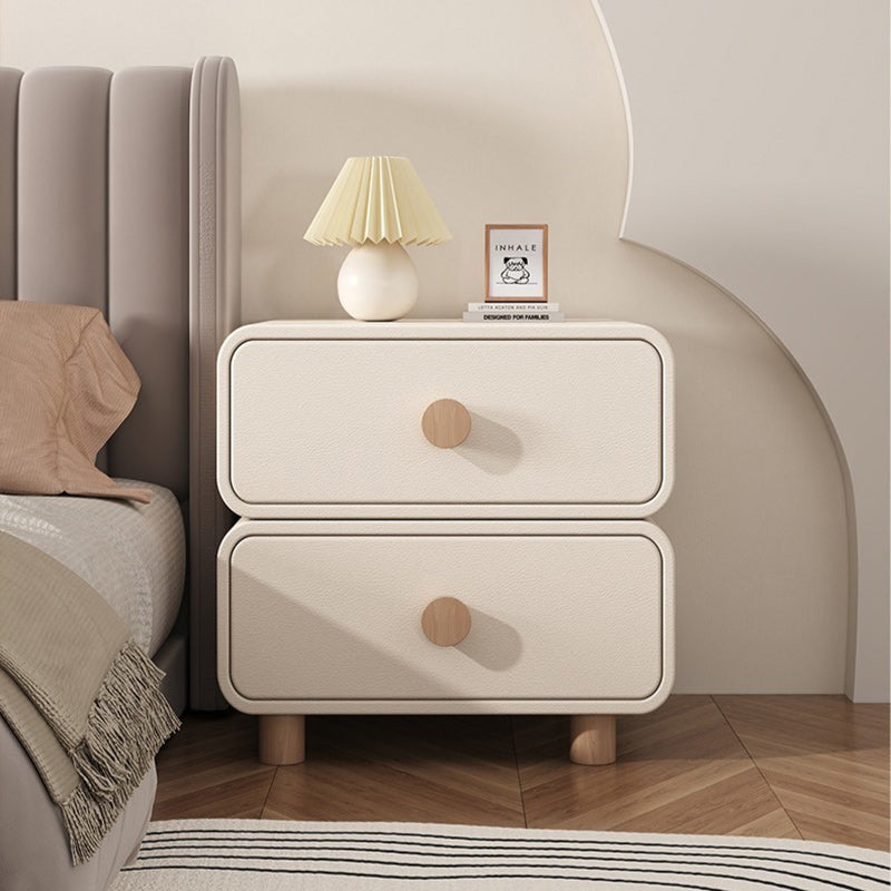 Minimalist Cream Wood 2-Drawer Nightstand