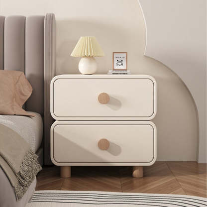 Minimalist Cream Wood 2-Drawer Nightstand