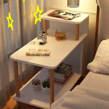 Minimalist Solid Wood 3-Tier Side Table — Gray