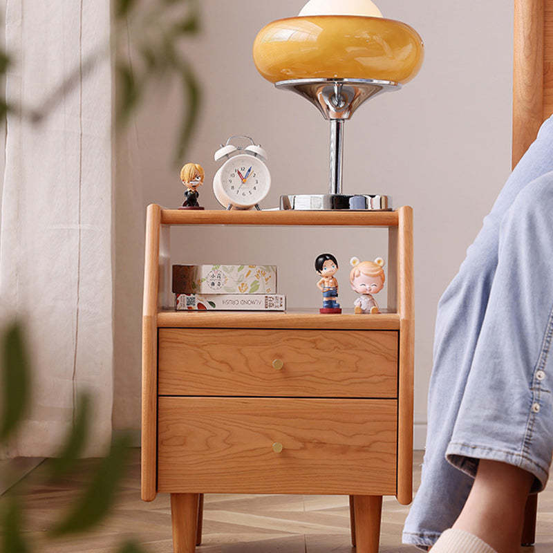 Japanese Trapezoidal Wood 2-Drawer Nightstand