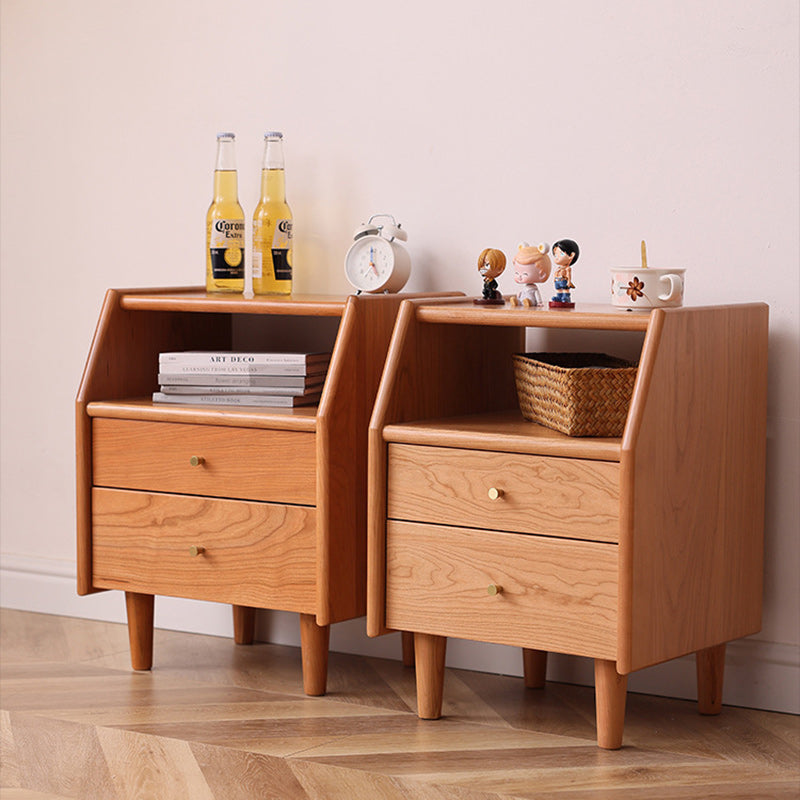 Japanese Trapezoidal Wood 2-Drawer Nightstand