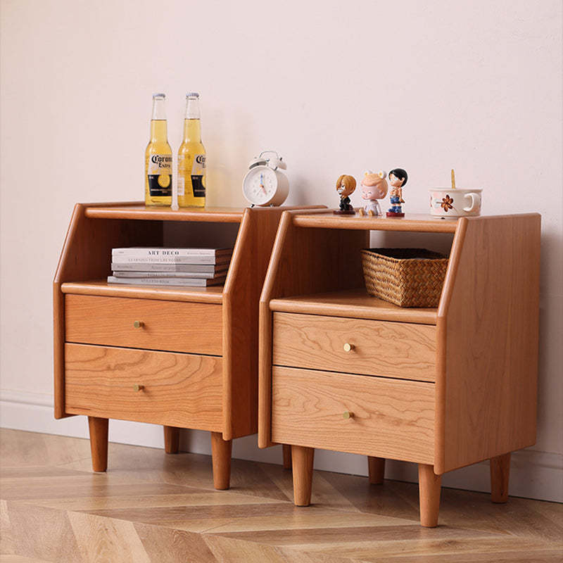Japanese Trapezoidal Wood 2-Drawer Nightstand — Wood Color