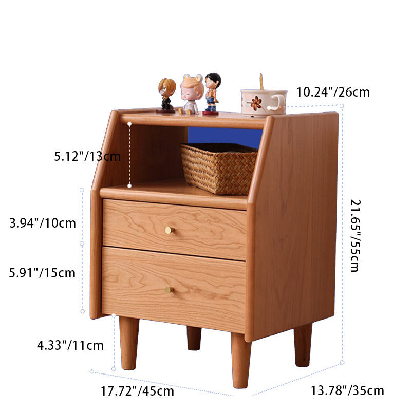 Japanese Trapezoidal Wood 2-Drawer Nightstand