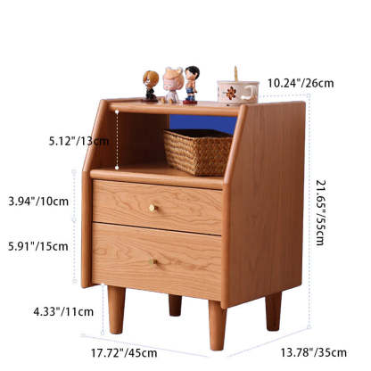 Japanese Trapezoidal Wood 2-Drawer Nightstand