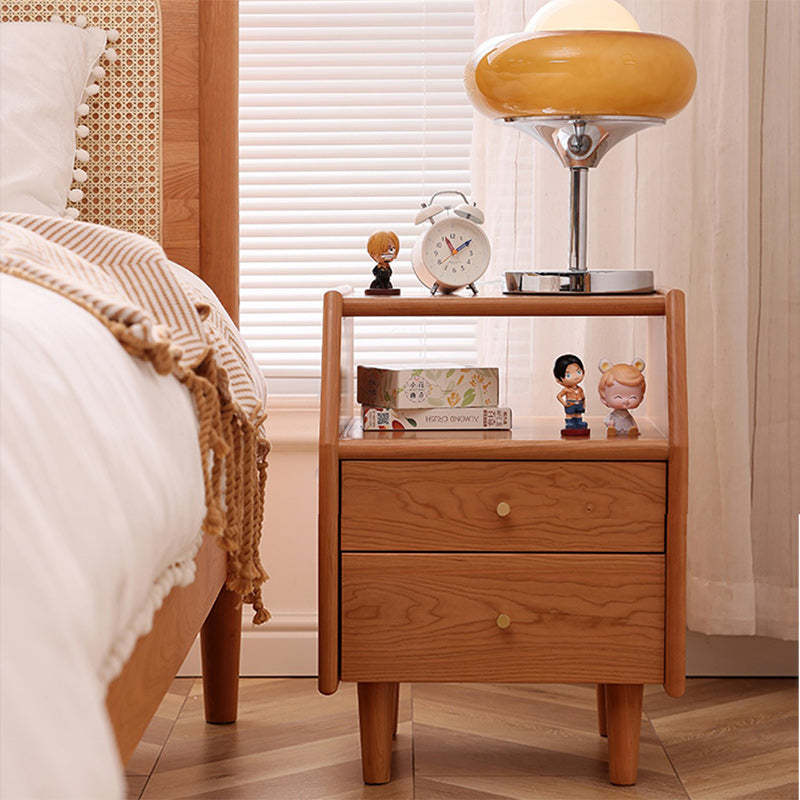 Japanese Trapezoidal Wood 2-Drawer Nightstand