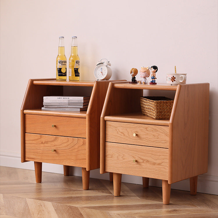 Japanese Trapezoidal Wood 2-Drawer Nightstand