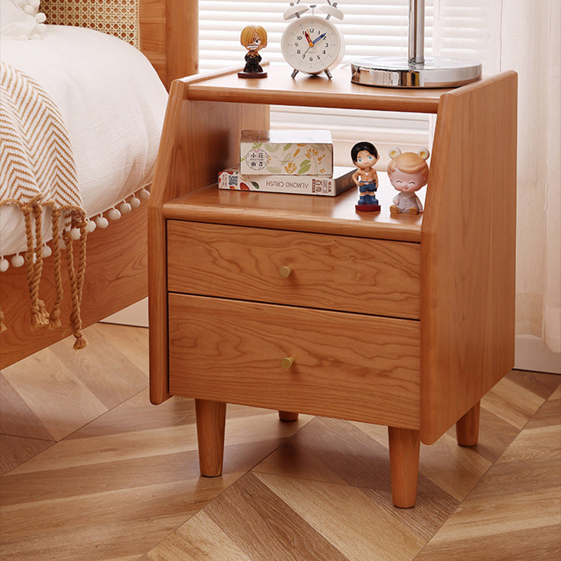 Japanese Trapezoidal Wood 2-Drawer Nightstand