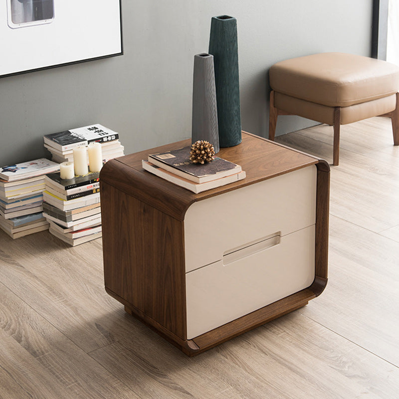 Nordic Wood Grain Rounded Rectangular Nightstand 2-Drawer