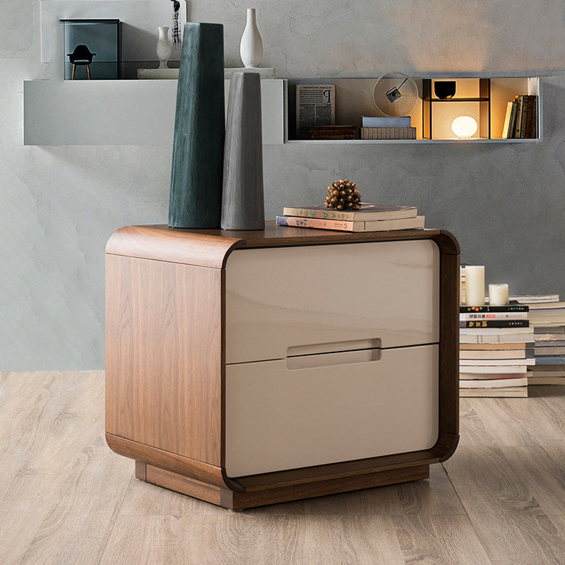 Nordic Wood Grain Rounded Rectangular Nightstand 2-Drawer