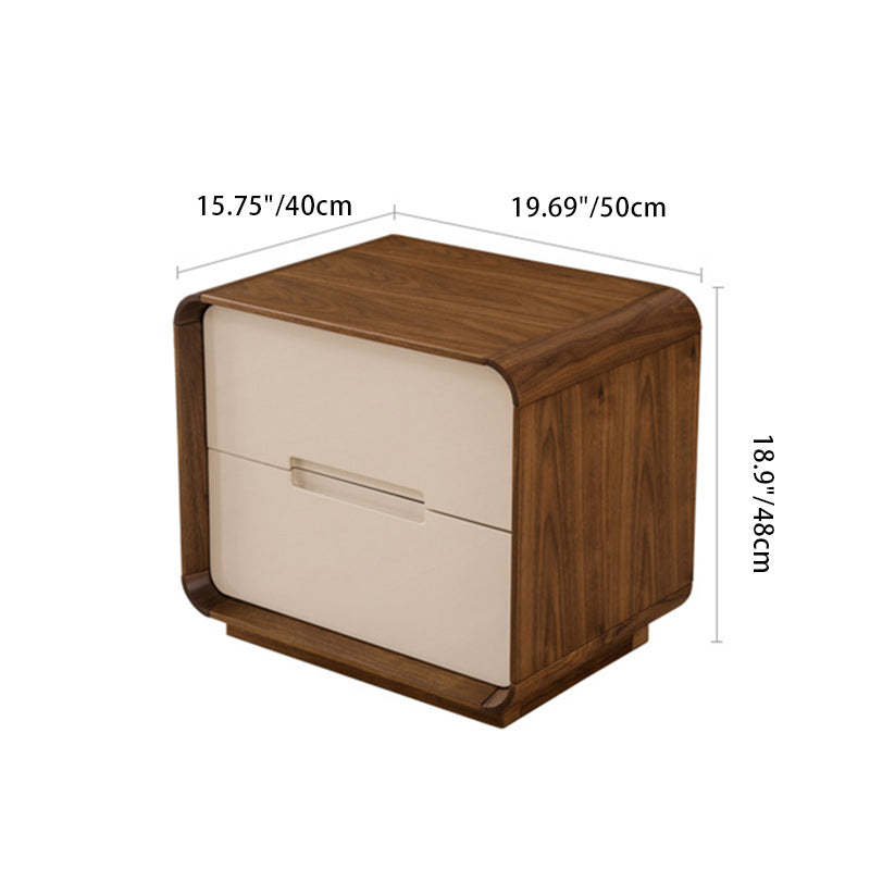 Nordic Wood Grain Rounded Rectangular Nightstand 2-Drawer