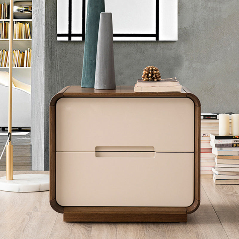 Wood leather glass rounded grain nightstands - nordic