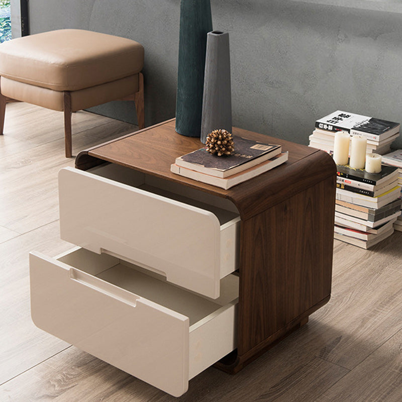 Nordic Wood Grain Rounded Rectangular Nightstand 2-Drawer
